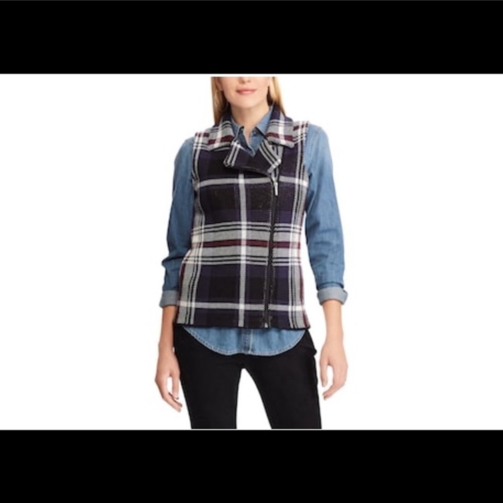 Women's Chaps Plaid‎ Asymmetrical-Zip Vest